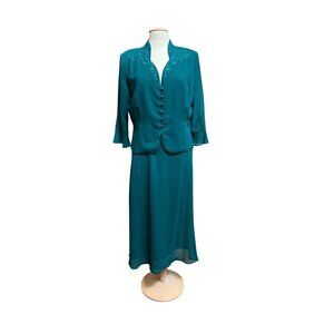 Danny & Nicole Teal Embroidered Dressy Formal  2-Piece Dress Suit Set Size 12
